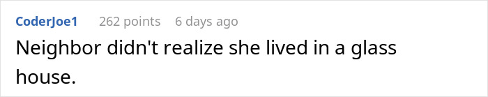 Comment about a "stupid neighbor" and glass houses with username and points displayed.