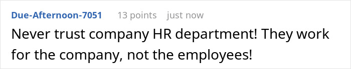 Internet uproar comment criticizing HR, emphasizing employee distrust in company practices.