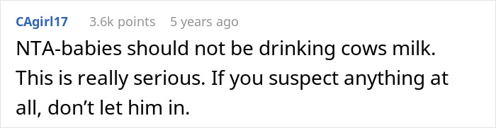 Text response discussing milk replacement and baby nutrition concerns. Text response discussing milk replacement and baby nutrition concerns.