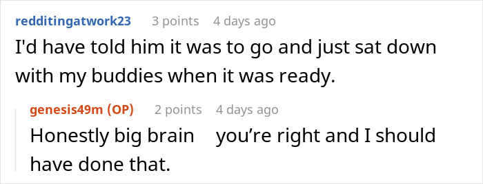 Comments discussing a customer's response to a cold food incident and $0 tip.