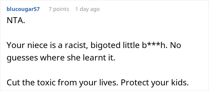 Comment discussing family issues and wedding invitation decision.