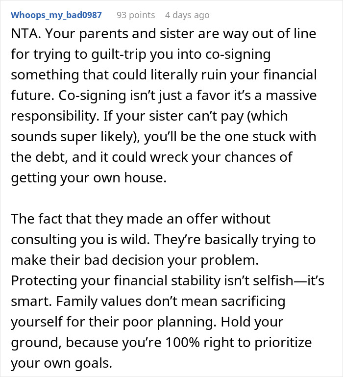 Text discussing financial stability and the importance of protecting financial interests in family conflicts.