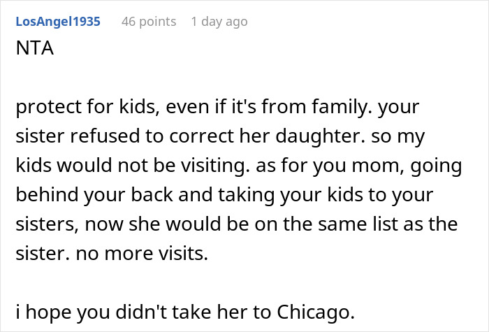 Text post discussing family disagreements and protection for kids, with a focus on refusing wedding invitations.