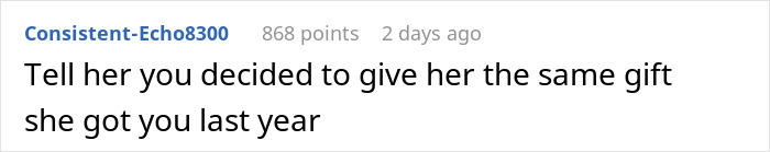 Online comment about birthday gift expectations. Online comment about birthday gift expectations.