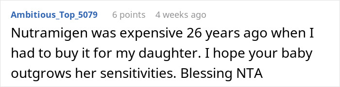 Text comment discussing expensive Nutramigen formula and baby's sensitivities. Text comment discussing expensive Nutramigen formula and baby's sensitivities.