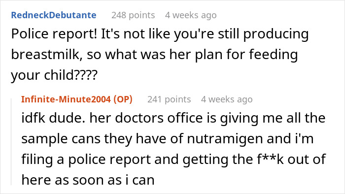 Reddit comment thread discussing roommate throwing away baby formula. Reddit comment thread discussing roommate throwing away baby formula.