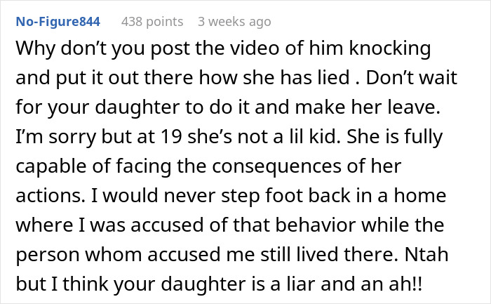 Reddit comment discussing a teen's false accusations about her stepdad. Reddit comment discussing a teen's false accusations about her stepdad.