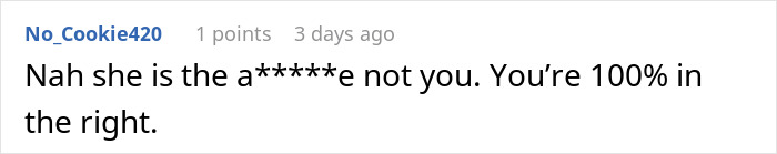 Screenshot of a comment supporting someone after a conflict about trading services in a friend group. Screenshot of a comment supporting someone after a conflict about trading services in a friend group.