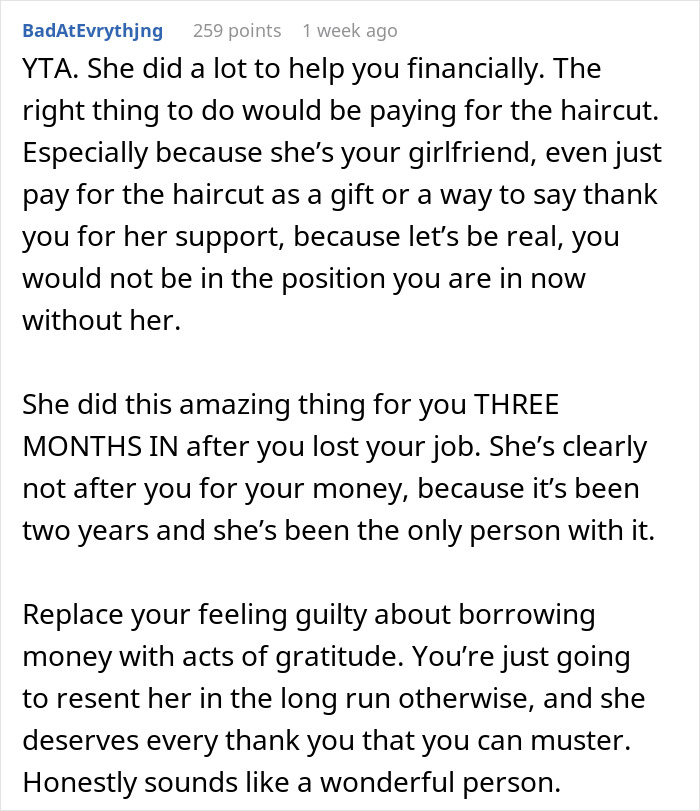 Text criticizing a man for lack of self-awareness in a relationship where the woman supported him financially. Text criticizing a man for lack of self-awareness in a relationship where the woman supported him financially.