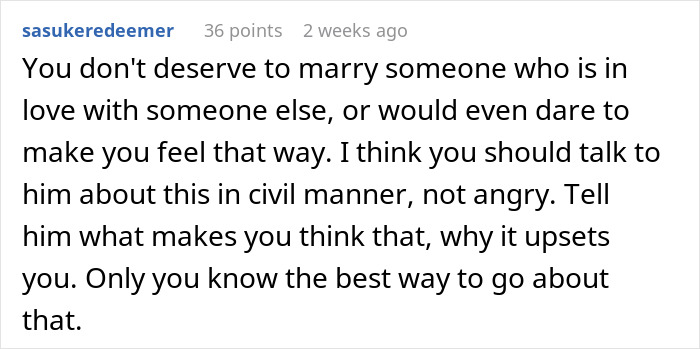 Comment advising a woman to address her fianc&eacute;'s touchy behavior respectfully.