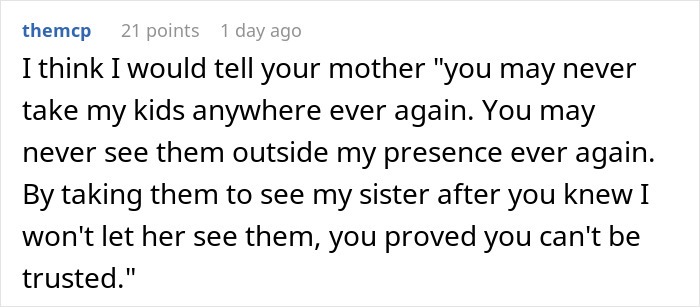 Text reflecting family conflict over visiting rights after a wedding invitation was declined.