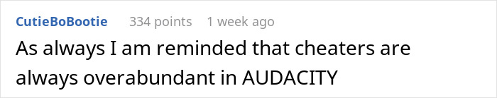 Comment highlighting audacity of cheaters, related to gay aunt family issue.