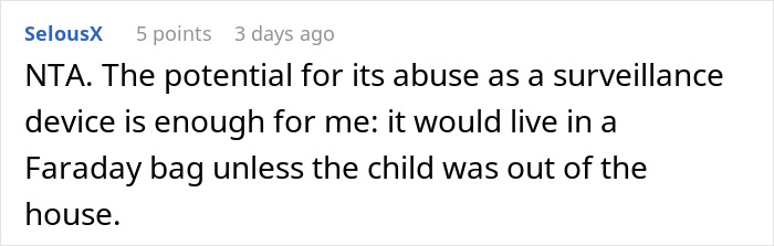 Comment on surveillance risks of the Gizmo Watch, suggesting it be kept in a Faraday bag for safety. Comment on surveillance risks of the Gizmo Watch, suggesting it be kept in a Faraday bag for safety.