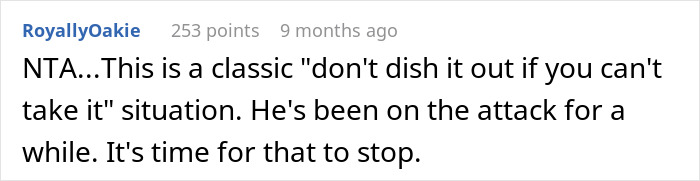 Reddit comment discussing a situation about taking criticism and stopping an ongoing attack.