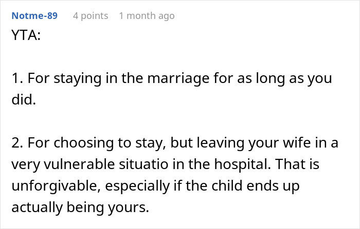 Text post discussing a husband's decision to stay in a challenging marriage situation. Text post discussing a husband's decision to stay in a challenging marriage situation.