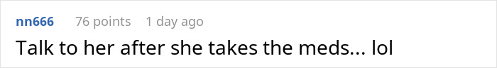 "Comment on a post discussing marriage and apologies, suggesting timing a conversation after medication. "Comment on a post discussing marriage and apologies, suggesting timing a conversation after medication.