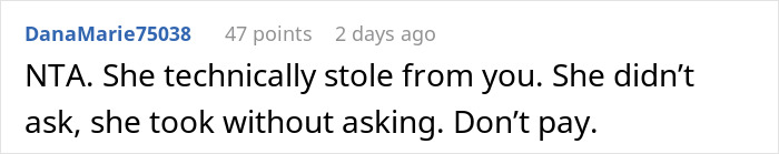 Reddit comment regarding teen using sister-in-law's products without permission. Reddit comment regarding teen using sister-in-law's products without permission.