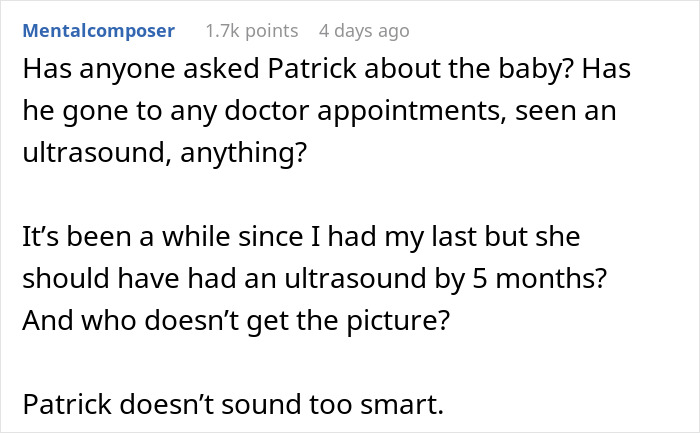 Text conversation questioning proof of a baby's existence and Patrick's awareness, sparking curiosity. Text conversation questioning proof of a baby's existence and Patrick's awareness, sparking curiosity.