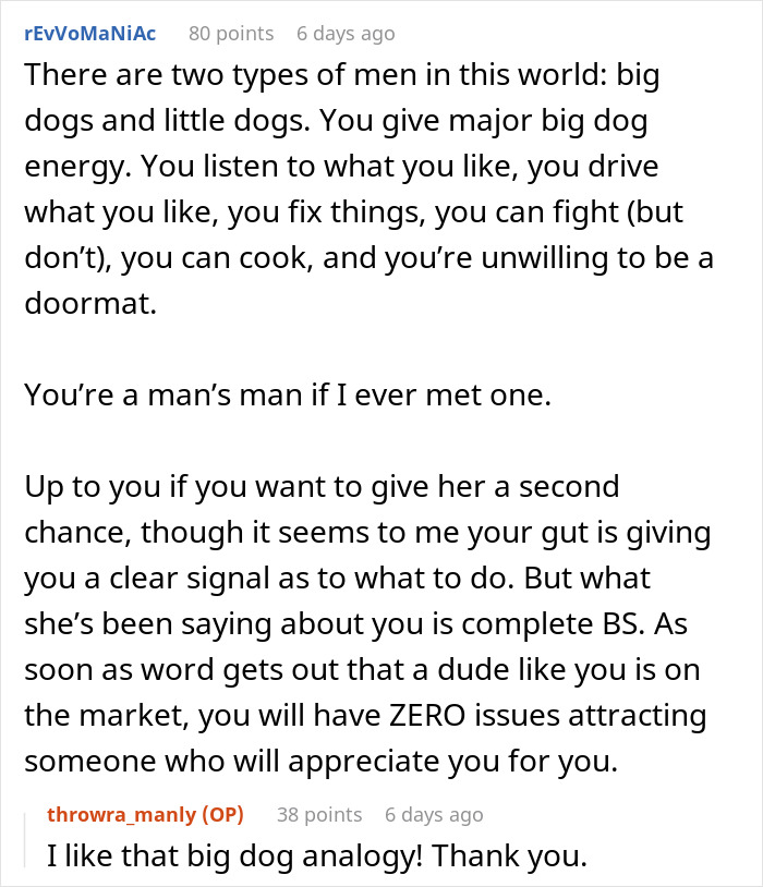 Reddit comment discussing relationship advice and self-appreciation for a husband. Reddit comment discussing relationship advice and self-appreciation for a husband.