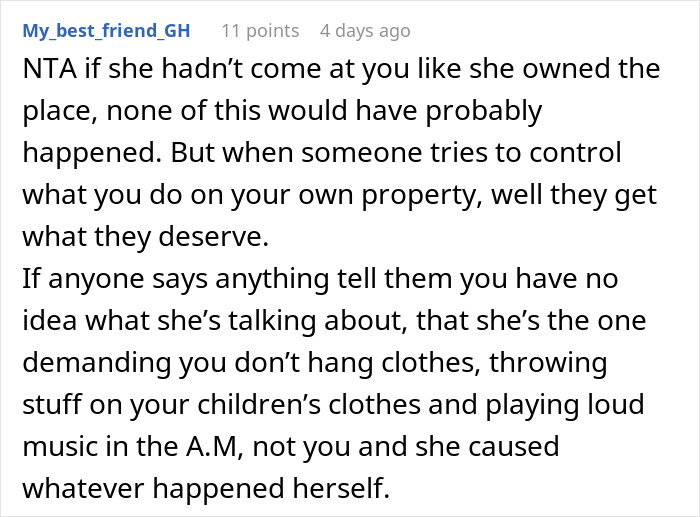 Text discussion on a forum about standing ground against a demanding neighbor.