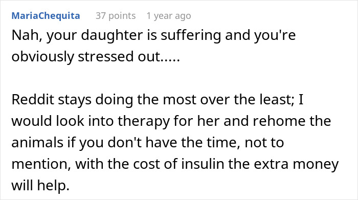 Comment discussing daughter's disease, stress, therapy, and financial considerations linked to insulin costs.