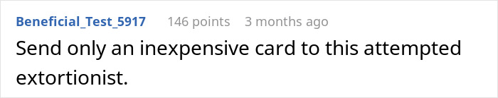 "User comment on skipping wedding over crazy gift expectations.