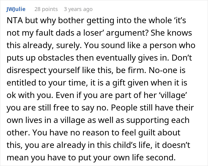 Comment on a family member being used as a free babysitter and finding the need to set boundaries.