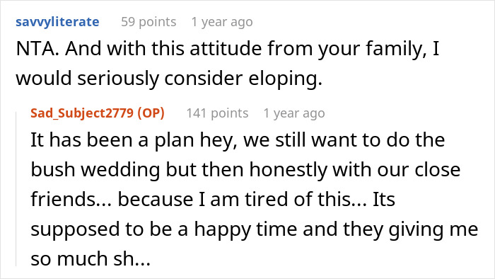 Reddit conversation about wedding plans disrupted by family bringing kids despite request.