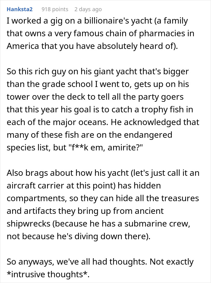 Text detailing a worker's experience on a billionaire family's yacht, highlighting lavish goals and hidden yacht features. Text detailing a worker's experience on a billionaire family's yacht, highlighting lavish goals and hidden yacht features.