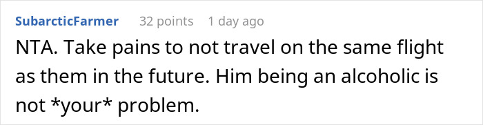Reddit comment about refusing to alter plans due to brother-in-law's alcoholism.
