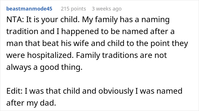 Text message discussing breaking family tradition in naming a baby due to negative associations and personal experiences. Text message discussing breaking family tradition in naming a baby due to negative associations and personal experiences.