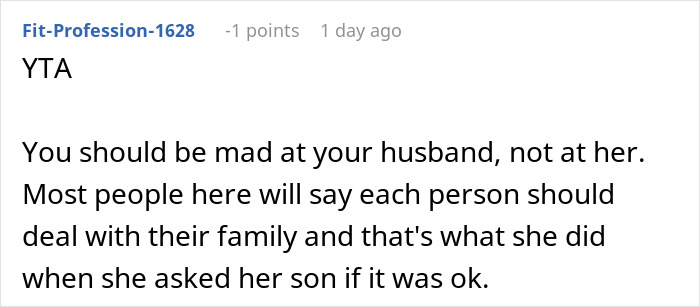 Reddit comment discussing family dynamics after a gift tag incident with mother-in-law.