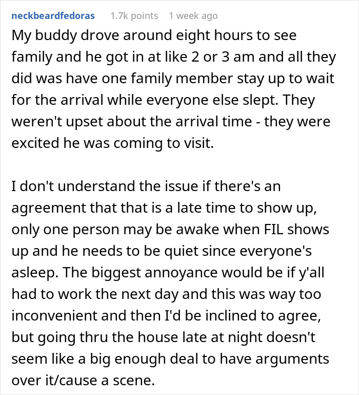 Text conversation about a couple's argument over FIL's late night arrival during holiday season.