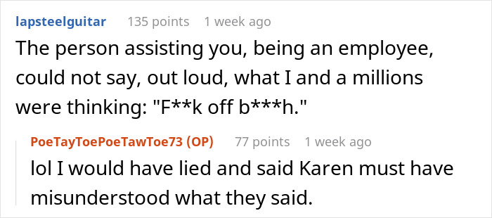 Reddit comments discussing a confrontation involving a woman and a "Karen" at an airport. Reddit comments discussing a confrontation involving a woman and a "Karen" at an airport.