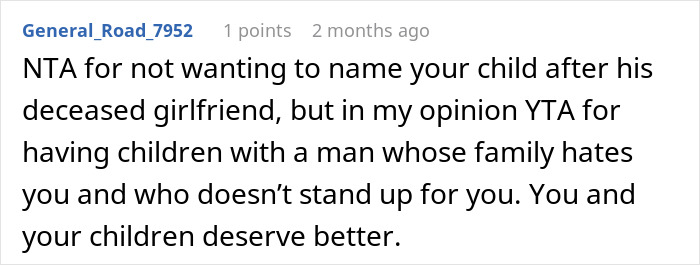 Comment discussing poor treatment by MIL, mentioning son and late school crush.