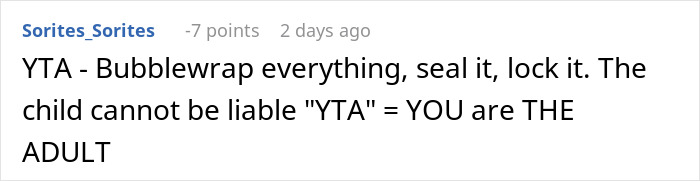 Comment screenshot discussing responsibility and liability, referencing a teen using products without permission. Comment screenshot discussing responsibility and liability, referencing a teen using products without permission.
