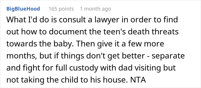 Reddit comment about stepdaughter's hostile behavior towards baby and advice on handling family issues. Reddit comment about stepdaughter's hostile behavior towards baby and advice on handling family issues.