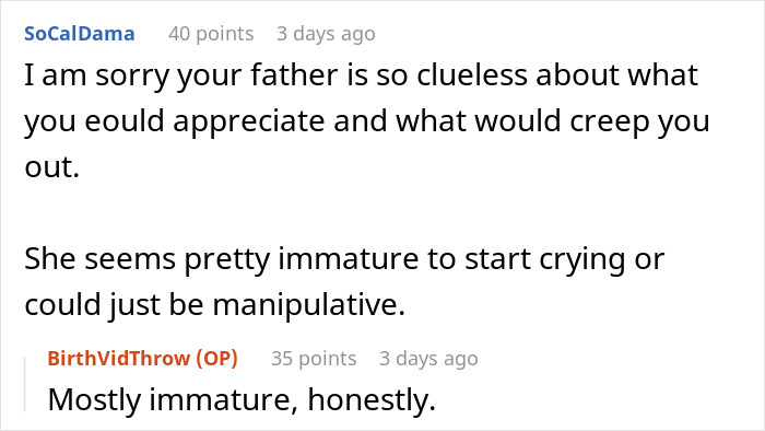 “AITA For Telling My Father And His GF That The Gift She Got Me Was Creepy And Invasive?” “AITA For Telling My Father And His GF That The Gift She Got Me Was Creepy And Invasive?”