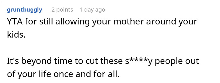 Comment suggesting to cut family ties, related to wedding invitation.