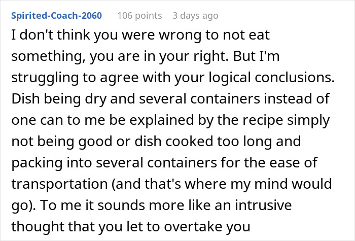 Comment discussing reasons for skepticism about a Thanksgiving dish&rsquo;s freshness.