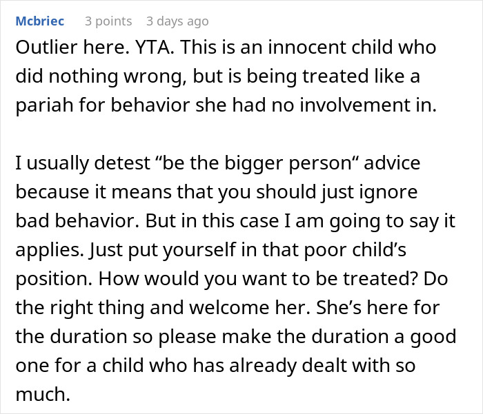 Text comment offering advice on treating an affair child fairly and with kindness during the holidays. Text comment offering advice on treating an affair child fairly and with kindness during the holidays.