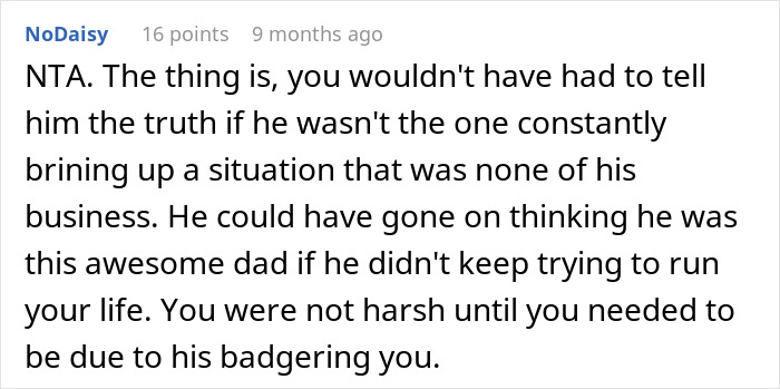 Comment discussing a grandpa being told he's incompetent for babysitting, mentioning boundary issues and persistence.