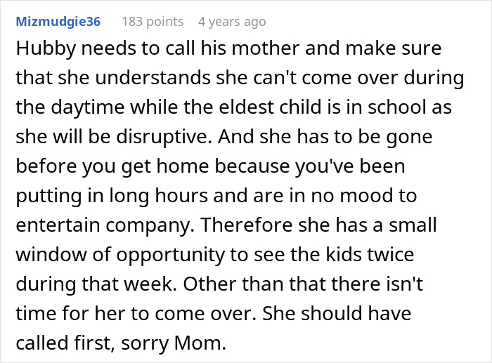 Text post discussing issues with mother-in-law showing up unannounced, causing disruption at home. Text post discussing issues with mother-in-law showing up unannounced, causing disruption at home.