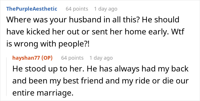 Discussion about a mother-in-law ruining a vacation, emphasizing husband support in a stressful situation.