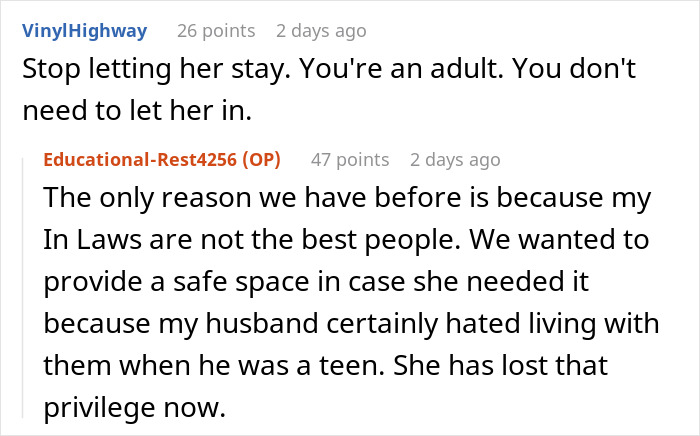 Reddit comments discussing reasons for no longer allowing teen to stay due to misuse of products. Reddit comments discussing reasons for no longer allowing teen to stay due to misuse of products.