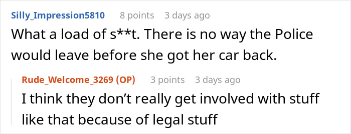Reddit discussion about a woman parking in driveways, facing a costly consequence.