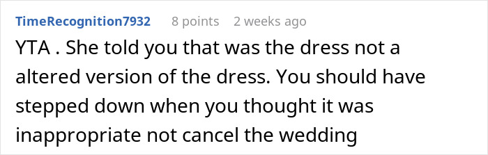 Comment about altering a bridesmaid dress and wedding ban.