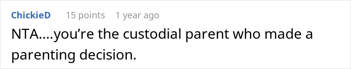 Comment discussing parenting choices, emphasizing the role of the custodial parent. Comment discussing parenting choices, emphasizing the role of the custodial parent.