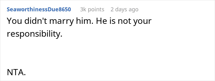 Comment emphasizing personal responsibility in a situation involving an alcoholic family member.