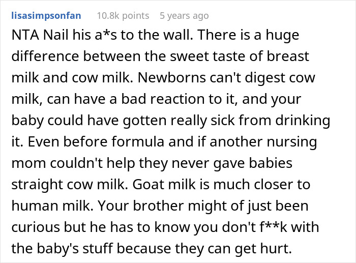 Reddit comment discussing breast milk vs. cow milk safety for newborns. Reddit comment discussing breast milk vs. cow milk safety for newborns.